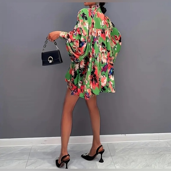 Passion Plus Size Floral Print Casual Tie-Neck Long Sleeve Blouse - Picture 3 of 3